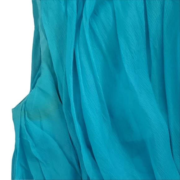 Vintage 50s Elinor Gay Turquoise Chiffon Cocktail Party Dress - Picture 8 of 10